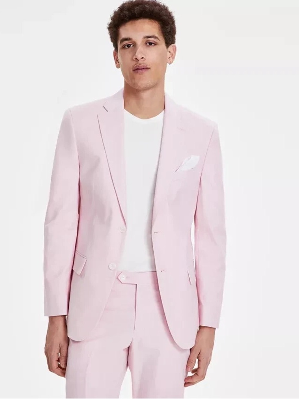 Tommy Hilfiger Men’s Pink Modern Fit Chambray Suit